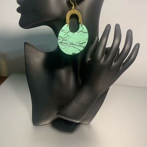 Mint Green and Black Gold Tone Marbled Drop Earrings